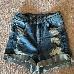 American Eagle Outfitters Blue Distressed Jean Shorts